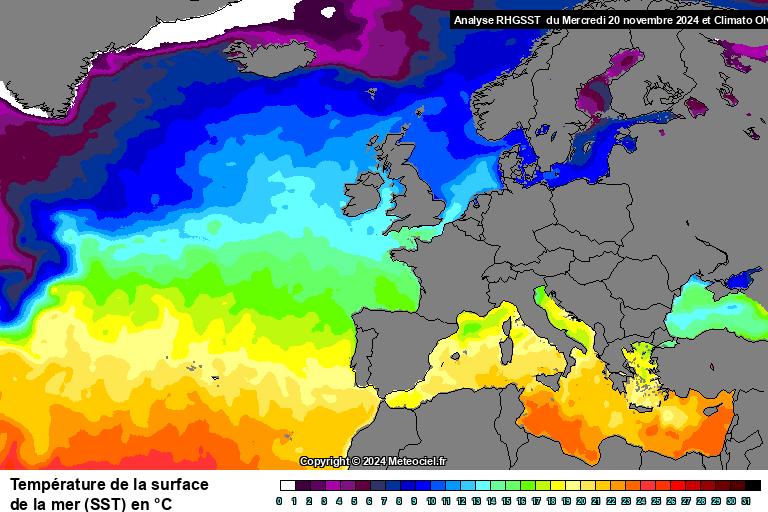 Temprature de la mer (SST) en Europe 