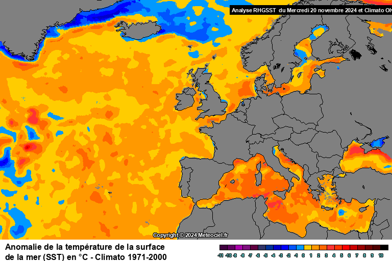 Anomalie de la temprature de la mer (SST) en Europe